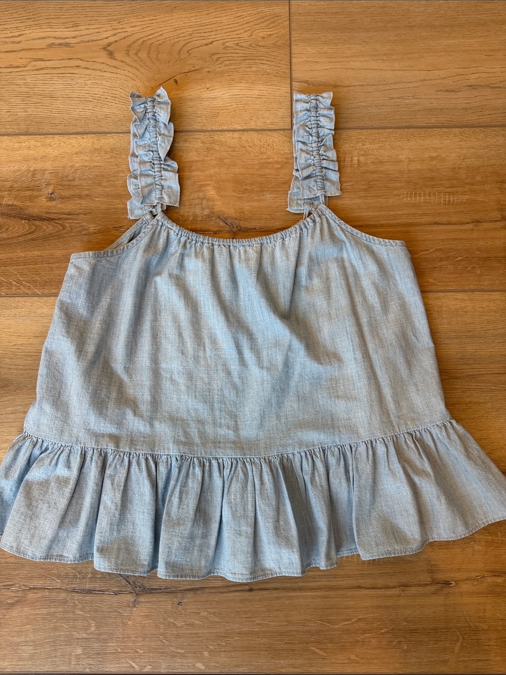 Madewell Light Blue Ruffle Strap Peplum Tank